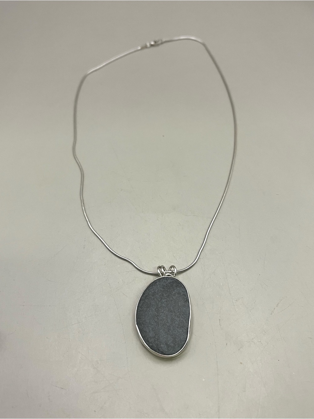 Handmade 925 Sterling Silver Maine Beach Rock Pendant Necklace | Natural Black - Picture 3 of 6